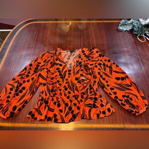 Who What Wear Orange and Black Floral Blouse